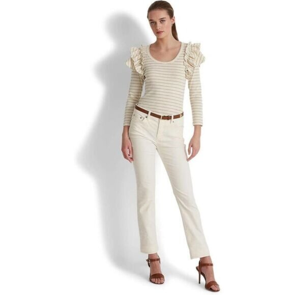 Metallic Striped Ruffle-Trim Knit Top LAUREN Ralph‎ Lauren XSP - Picture 3 of 11